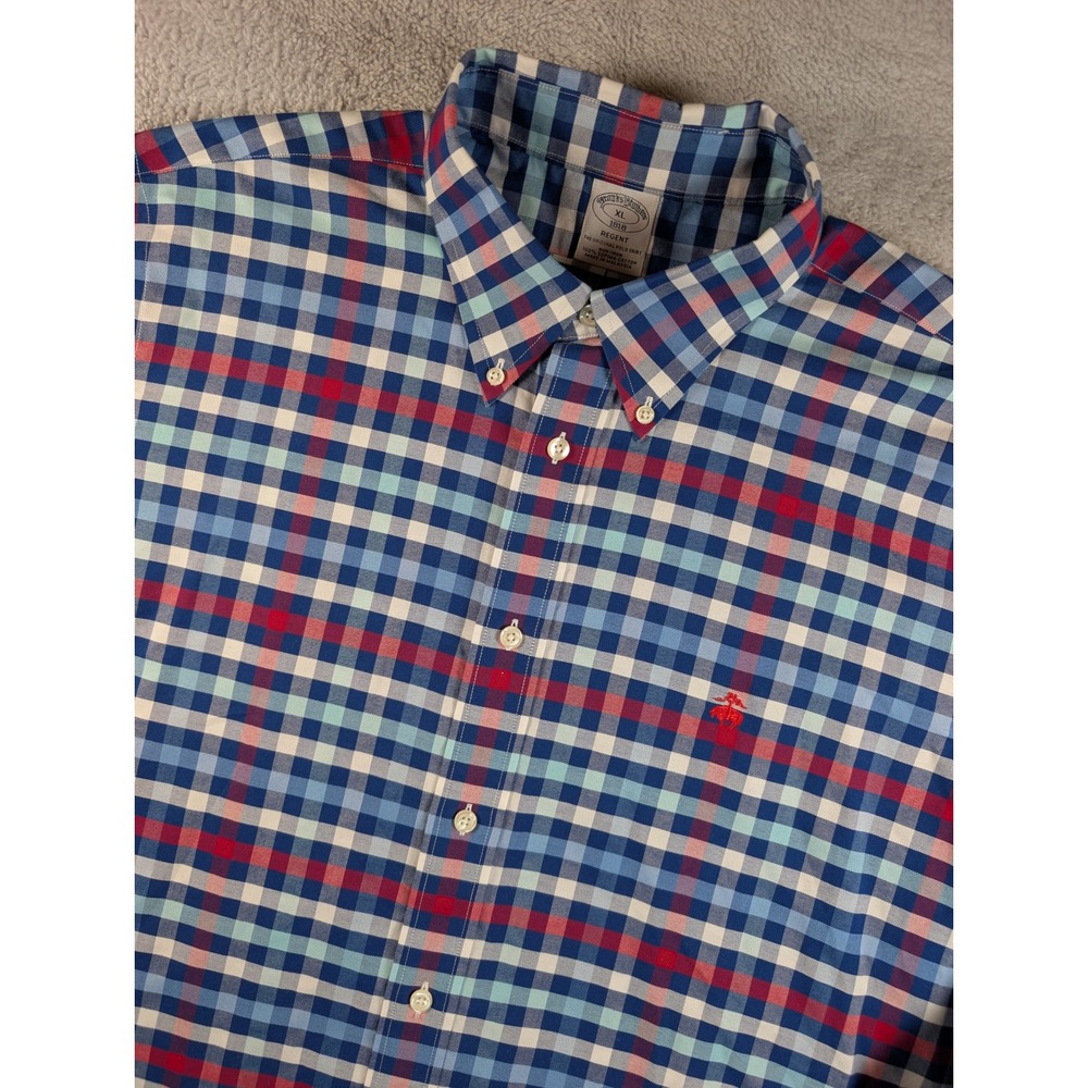 Brooks Brothers Regent Mens XL Non-Iron Supima Cotton Blue Red Check Shirt 1818